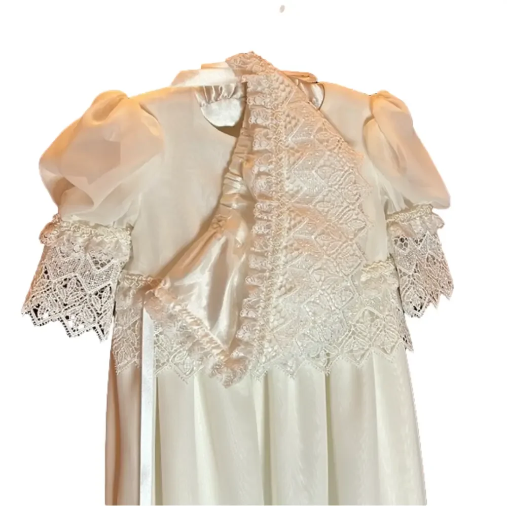 CHRISTENING GOWN Handmade! Every Precious Detail! With Lace & Pearl Trim Bonnet